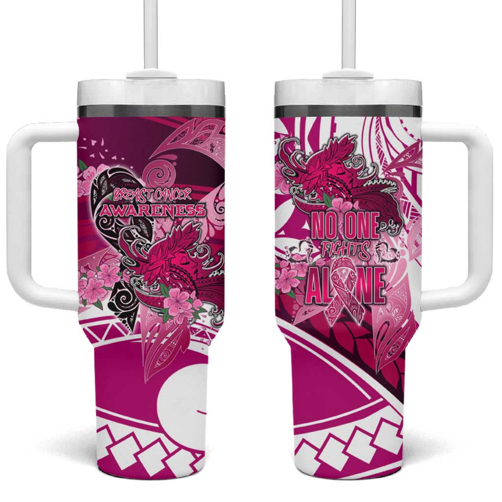 Breast Cancer Awareness Hawaii Tumbler With Handle Polynesia Girl Nobody Fights Alone DT02 One Size: 40 oz Pink - Polynesian Pride
