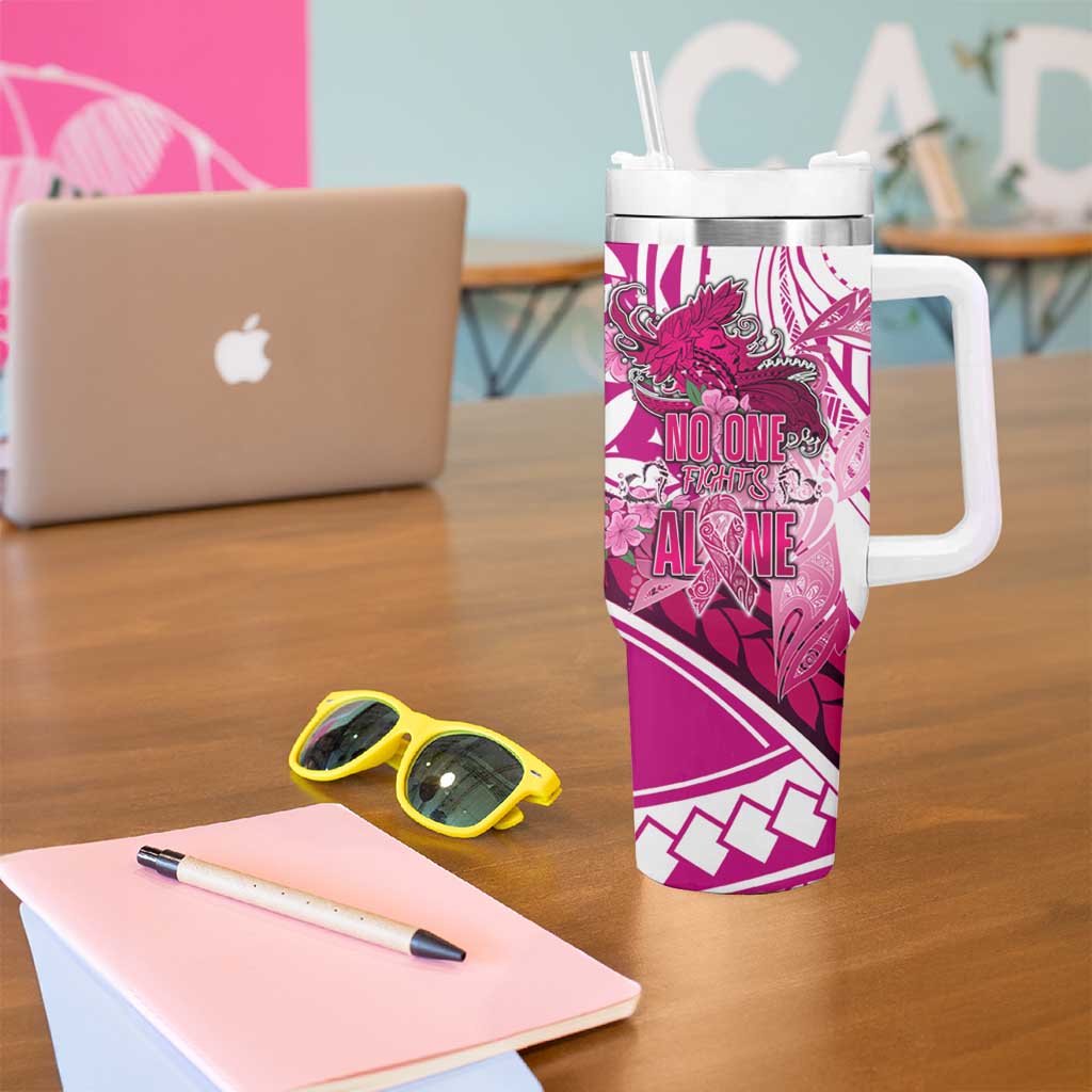 Breast Cancer Awareness Hawaii Tumbler With Handle Polynesia Girl Nobody Fights Alone DT02 - Polynesian Pride