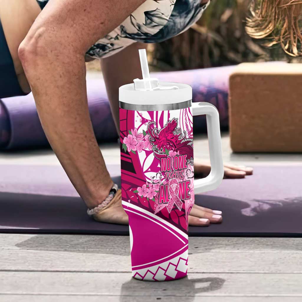 Breast Cancer Awareness Hawaii Tumbler With Handle Polynesia Girl Nobody Fights Alone DT02 - Polynesian Pride