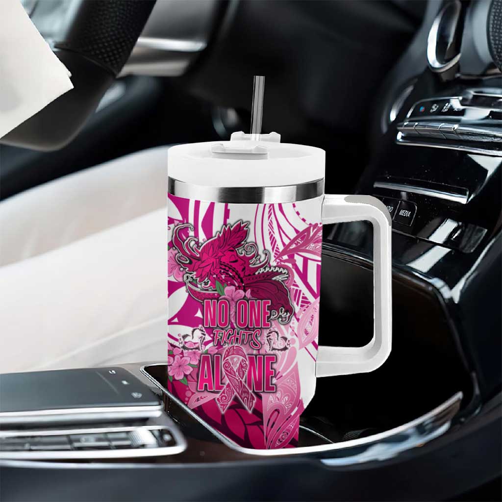 Breast Cancer Awareness Hawaii Tumbler With Handle Polynesia Girl Nobody Fights Alone DT02 - Polynesian Pride