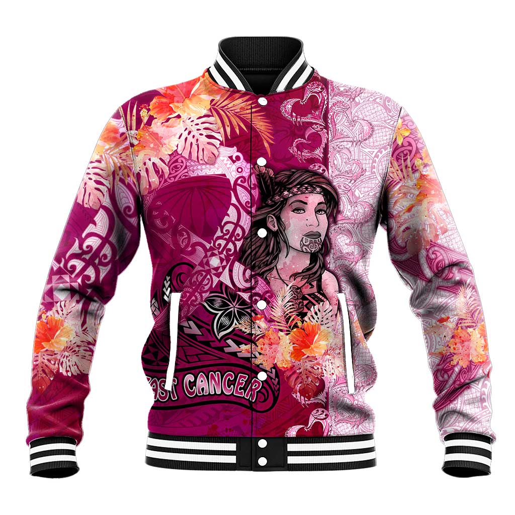 Breast Cancer New Zealand Baseball Jacket Maori Aotearoa Girl Pink Out DT02 Unisex Pink - Polynesian Pride