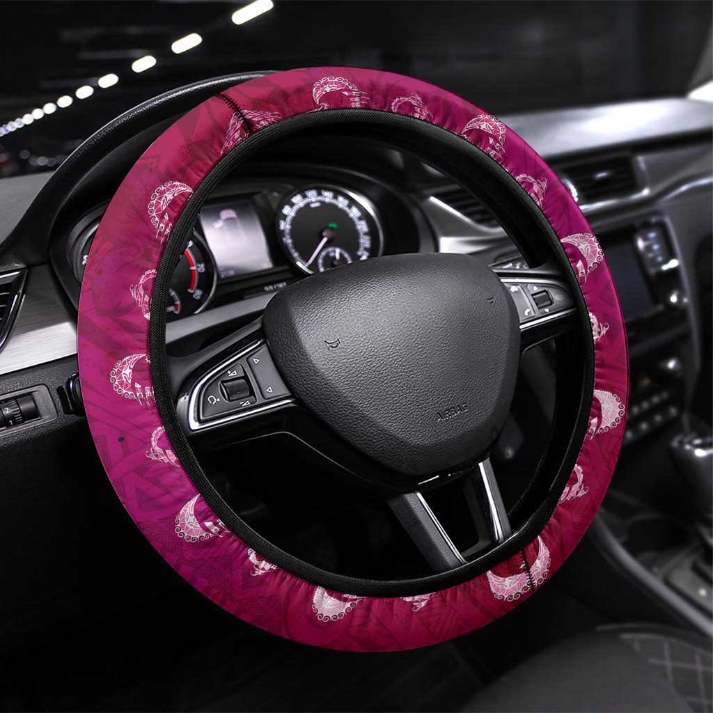 Breast Cancer New Zealand Steering Wheel Cover Maori Aotearoa Girl Pink Out