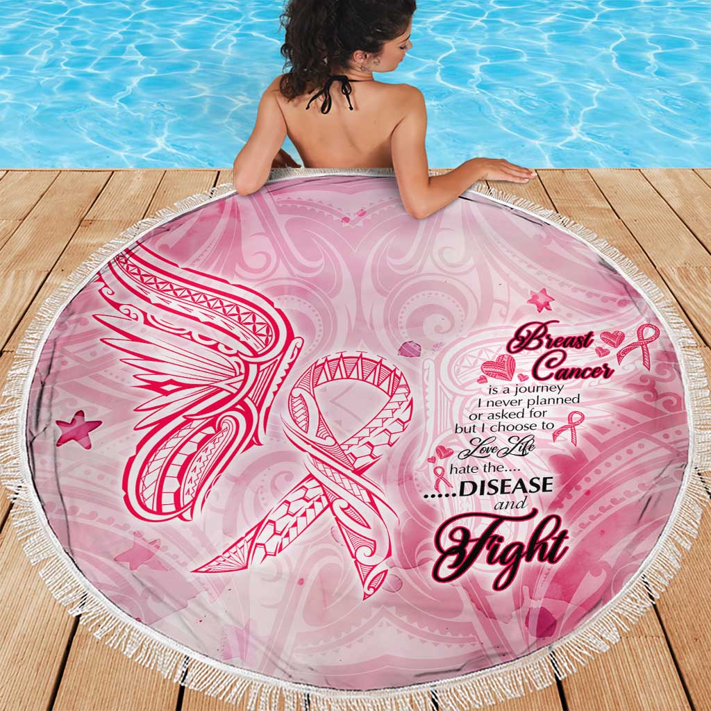 Breast Cancer Awareness Month Beach Blanket Butterfly Polynesia Watercolor Pink DT02 - Polynesian Pride