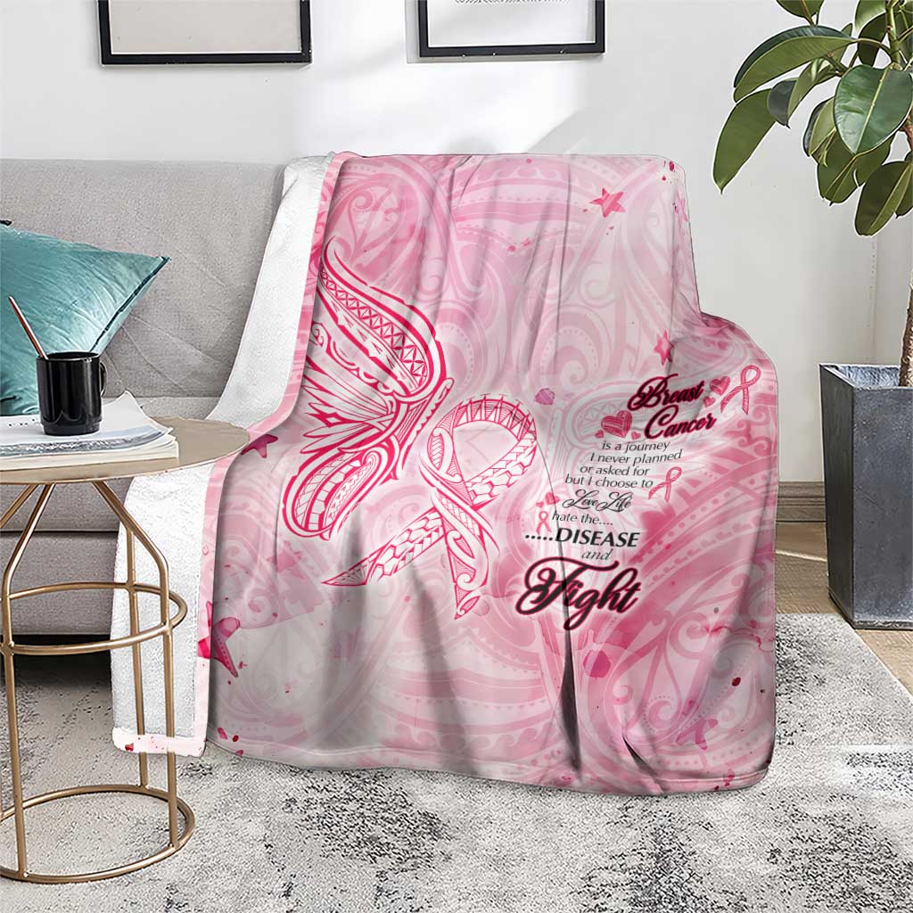 Breast Cancer Awareness Month Blanket Butterfly Polynesia Watercolor Pink DT02 - Polynesian Pride