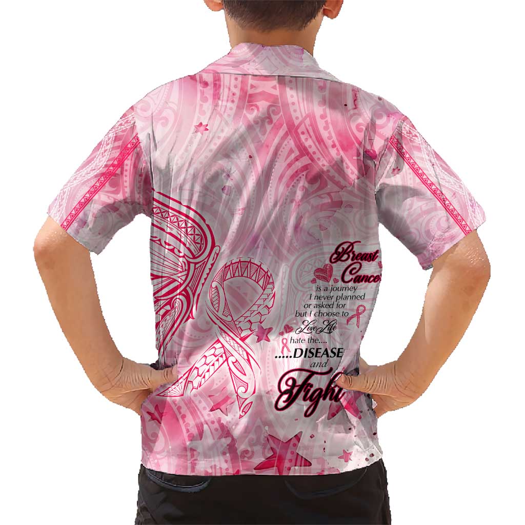Breast Cancer Awareness Month Kid Hawaiian Shirt Butterfly Polynesia Watercolor Pink DT02 - Polynesian Pride