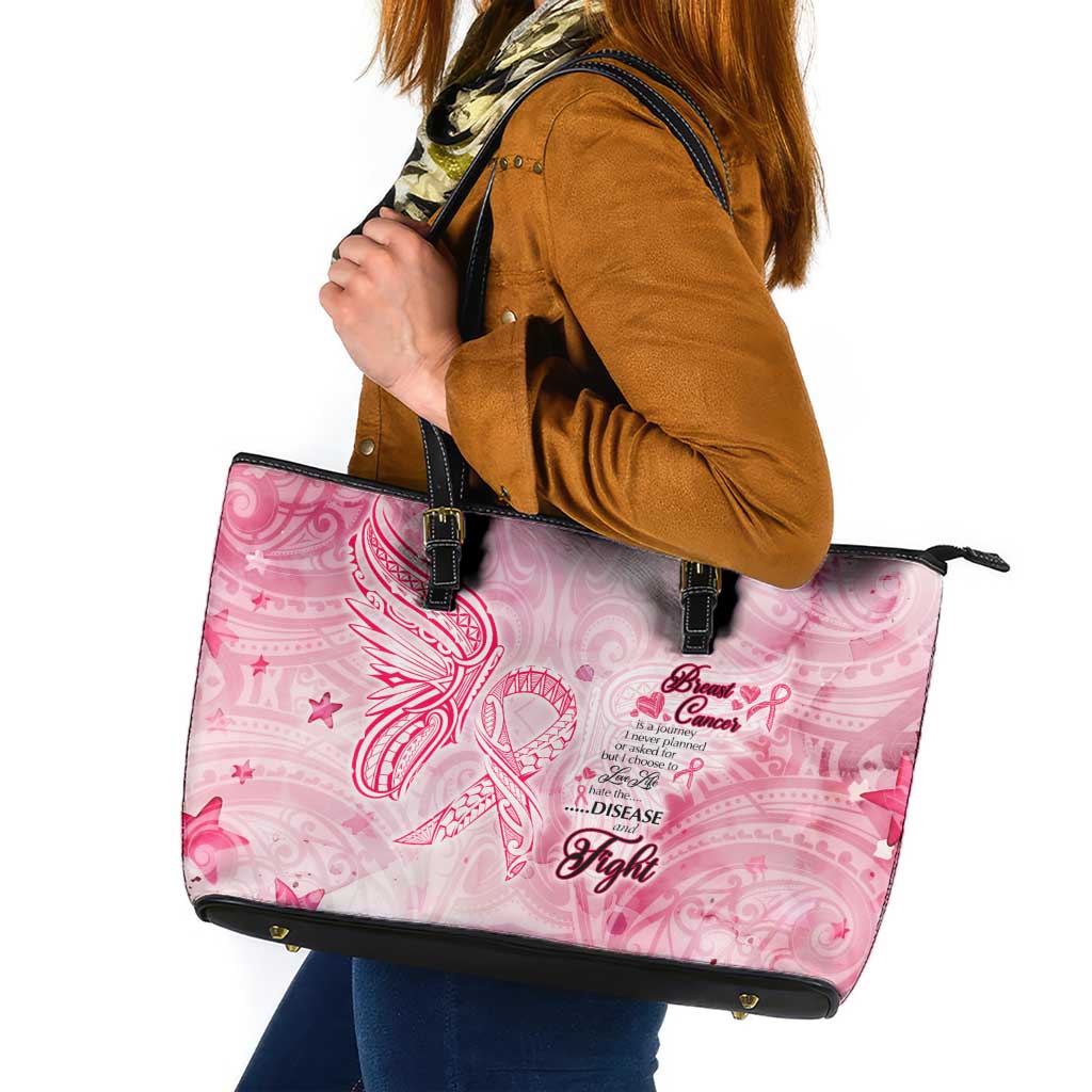 Breast Cancer Awareness Month Leather Tote Bag Butterfly Polynesia Watercolor Pink DT02 Pink - Polynesian Pride