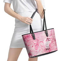 Breast Cancer Awareness Month Leather Tote Bag Butterfly Polynesia Watercolor Pink DT02 - Polynesian Pride