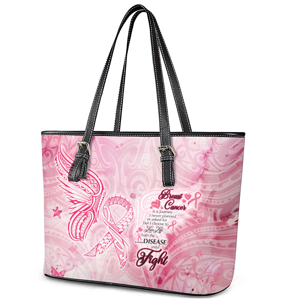 Breast Cancer Awareness Month Leather Tote Bag Butterfly Polynesia Watercolor Pink DT02 - Polynesian Pride