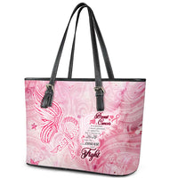 Breast Cancer Awareness Month Leather Tote Bag Butterfly Polynesia Watercolor Pink DT02 - Polynesian Pride