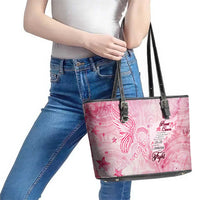 Breast Cancer Awareness Month Leather Tote Bag Butterfly Polynesia Watercolor Pink DT02 - Polynesian Pride