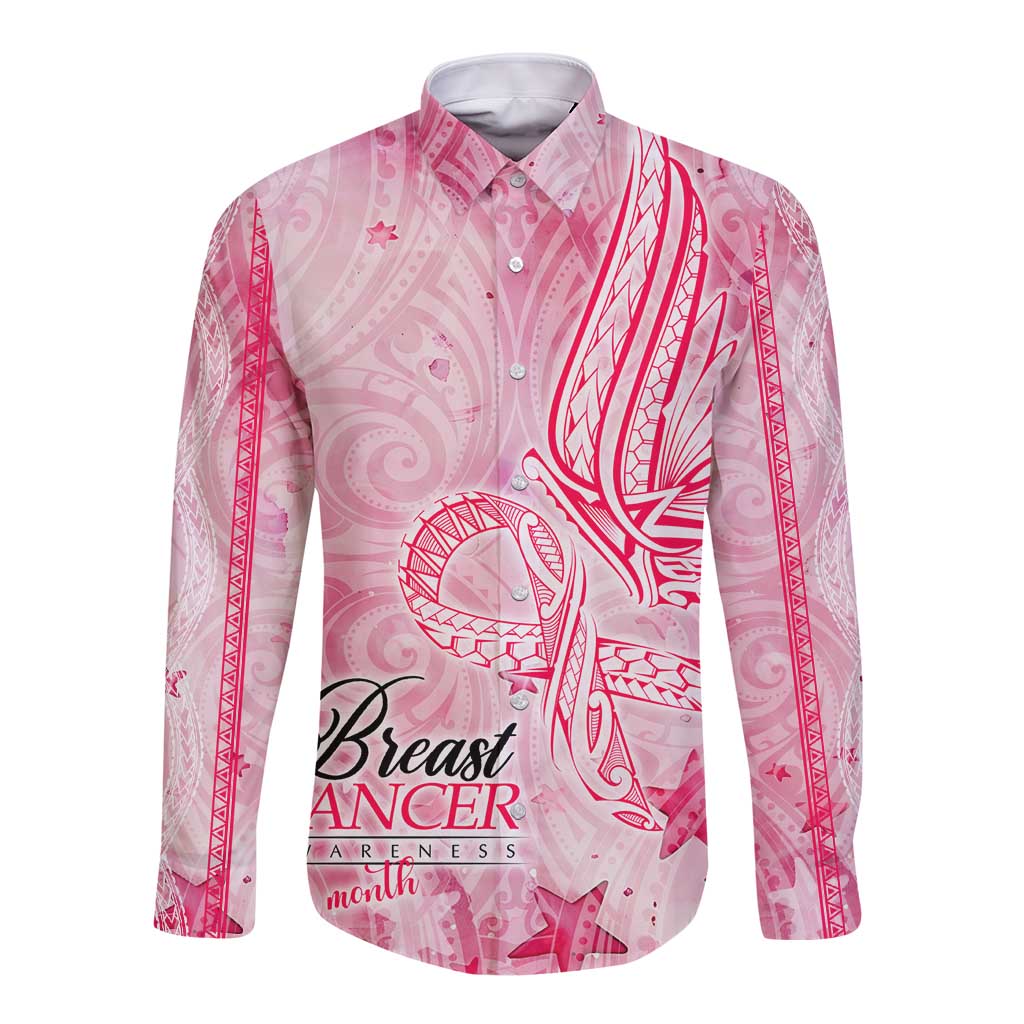 Breast Cancer Awareness Month Long Sleeve Button Shirt Butterfly Polynesia Watercolor Pink DT02 Unisex Pink - Polynesian Pride