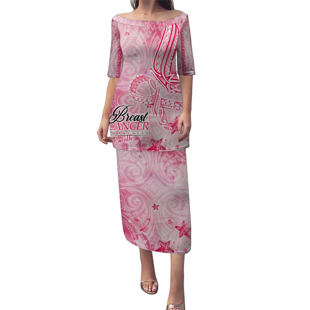 Breast Cancer Awareness Month Puletasi Butterfly Polynesia Watercolor Pink DT02 Long Dress Pink - Polynesian Pride