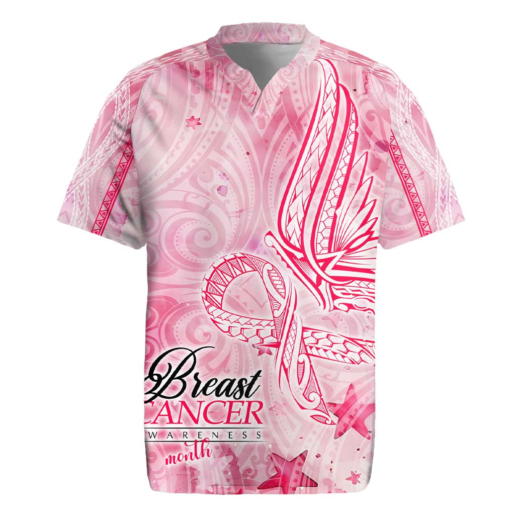 Breast Cancer Awareness Month Rugby Jersey Butterfly Polynesia Watercolor Pink DT02 Pink - Polynesian Pride