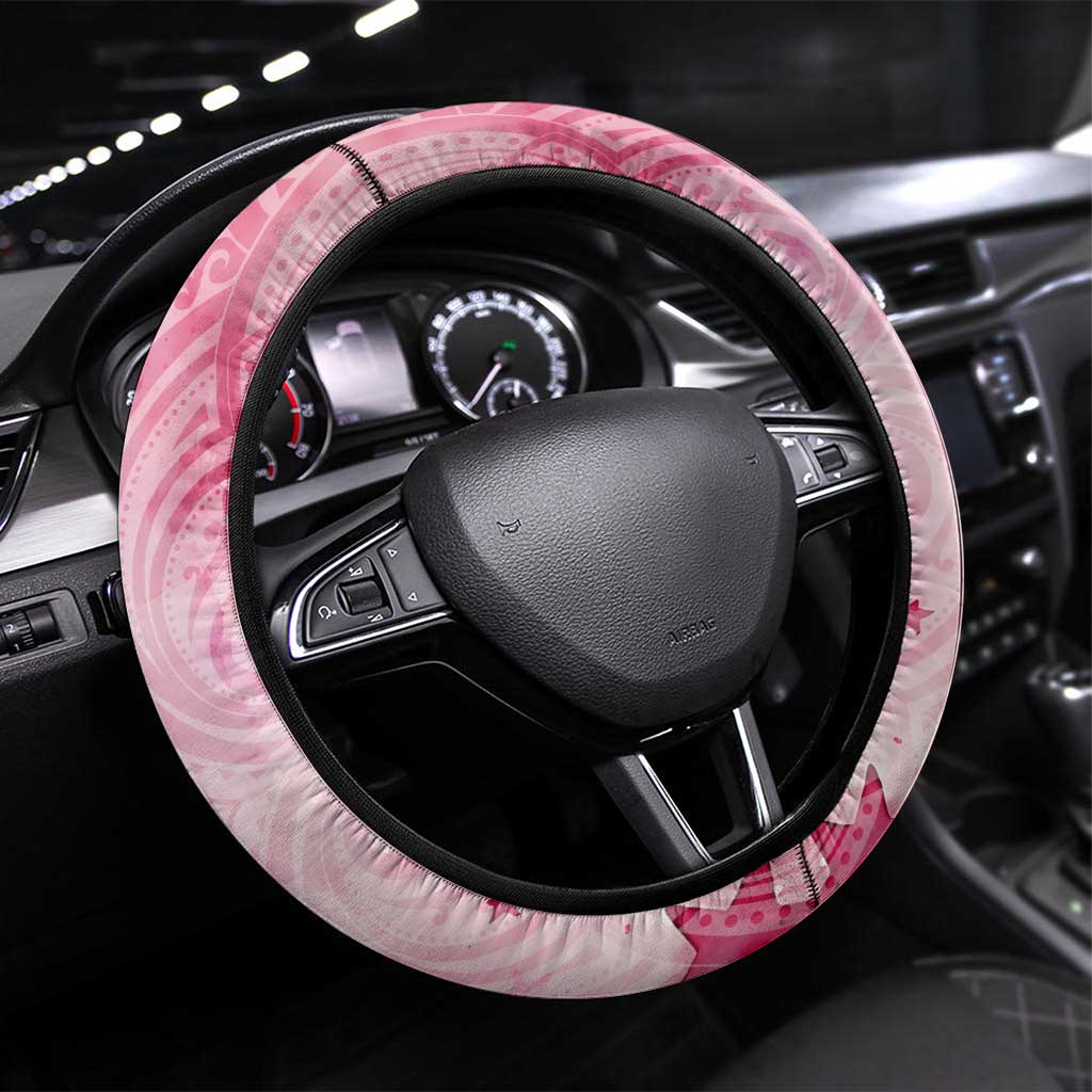 Breast Cancer Awareness Month Steering Wheel Cover Butterfly Polynesia Watercolor Pink