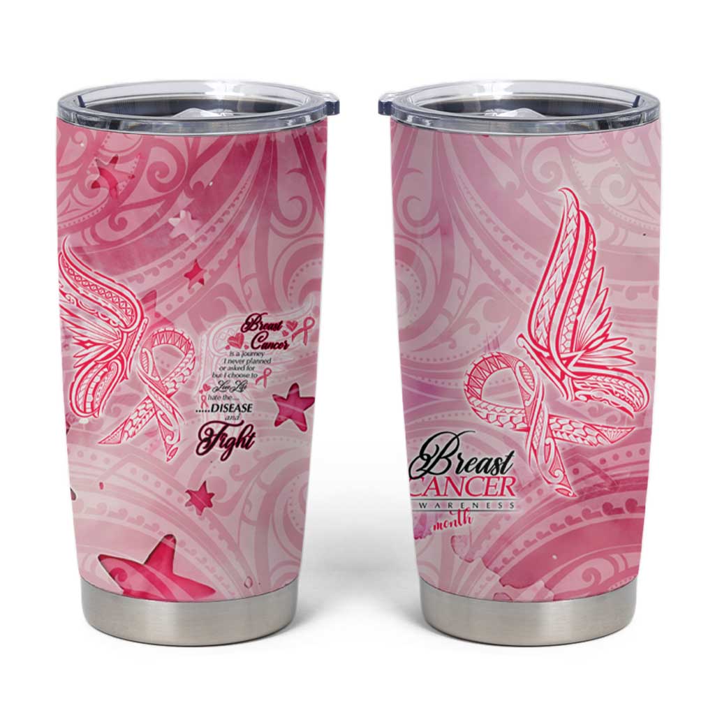 Breast Cancer Awareness Month Tumbler Cup Butterfly Polynesia Watercolor Pink DT02 Pink - Polynesian Pride