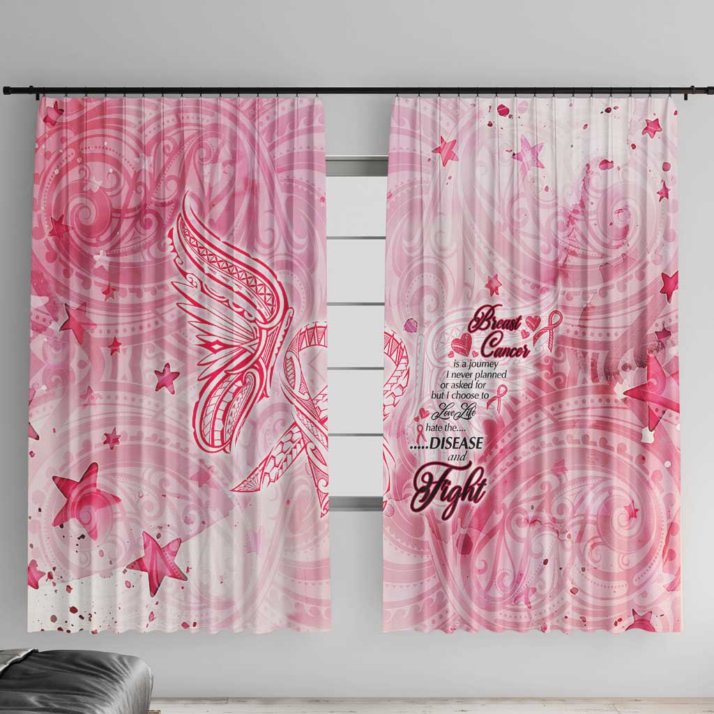 Breast Cancer Awareness Month Window Curtain Butterfly Polynesia Watercolor Pink DT02 With Hooks Pink - Polynesian Pride