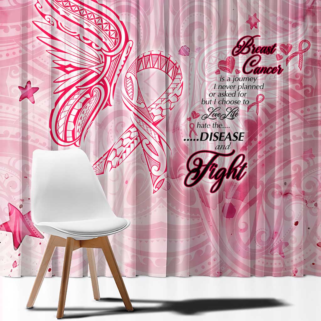 Breast Cancer Awareness Month Window Curtain Butterfly Polynesia Watercolor Pink DT02 - Polynesian Pride