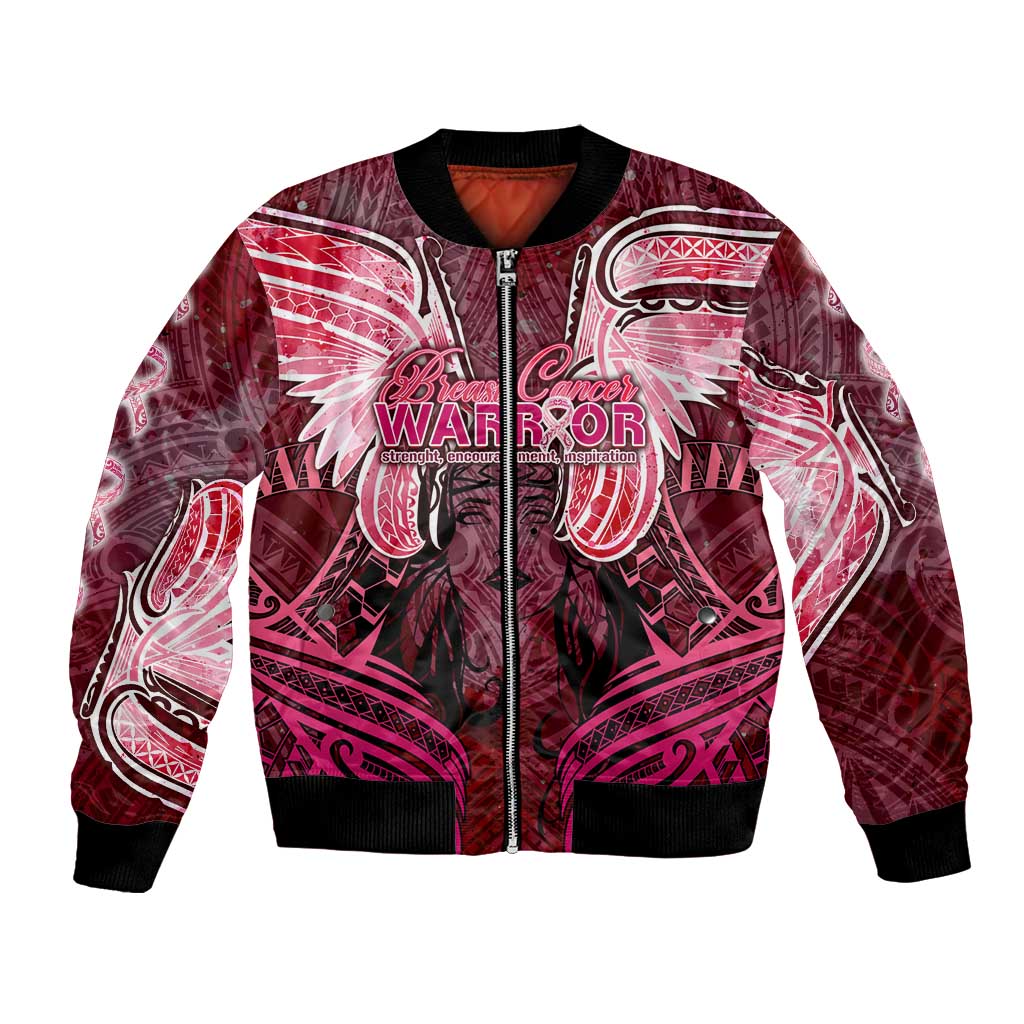 Breast Cancer Warrior Bomber Jacket Angel Wings Polynesian Pattern DT02 Unisex Pink - Polynesian Pride