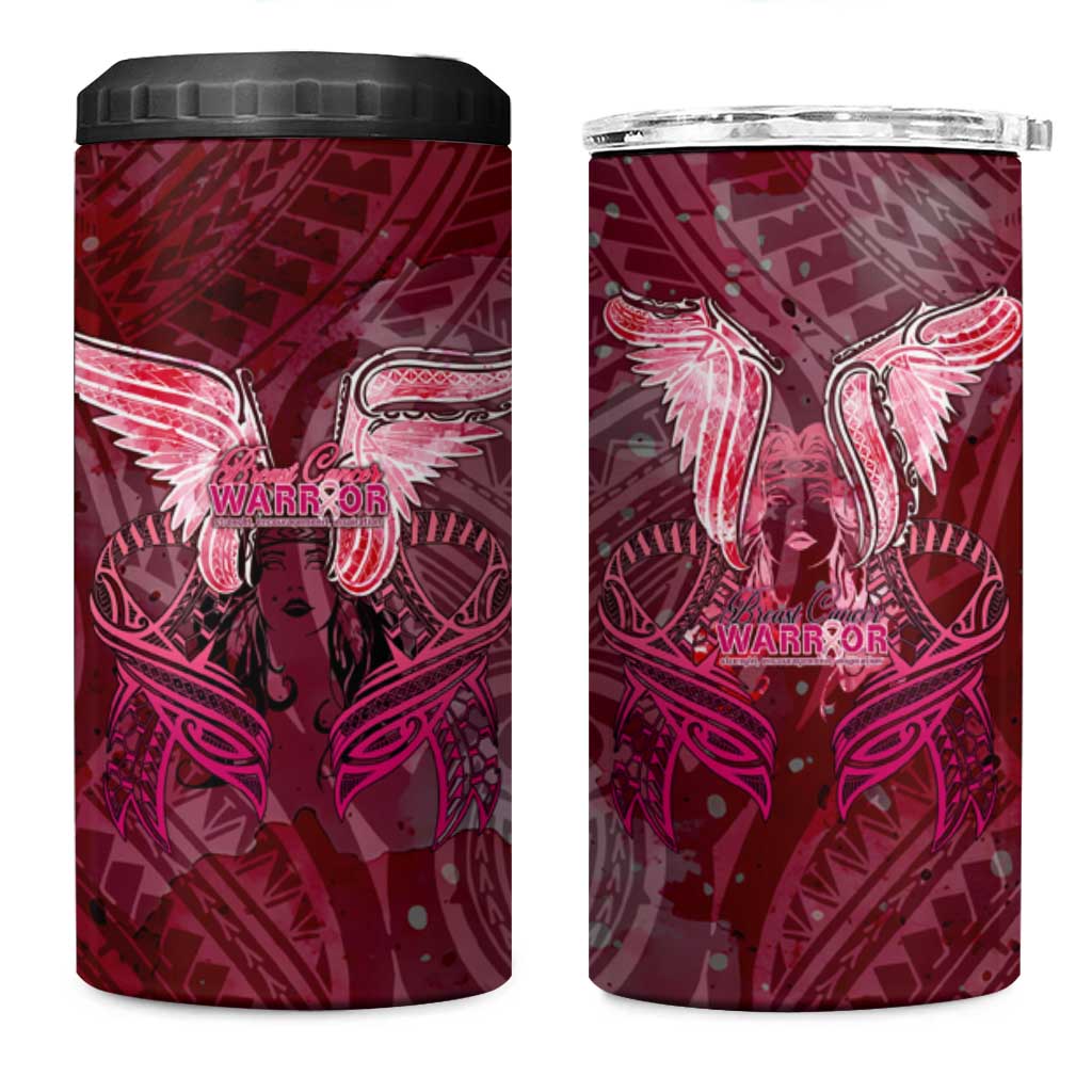 Breast Cancer Warrior 4 in 1 Can Cooler Tumbler Angel Wings Polynesian Pattern DT02 One Size: 16 oz Pink - Polynesian Pride