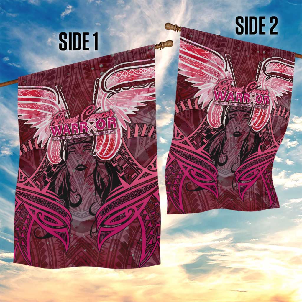 Breast Cancer Warrior Garden Flag Angel Wings Polynesian Pattern DT02 - Polynesian Pride