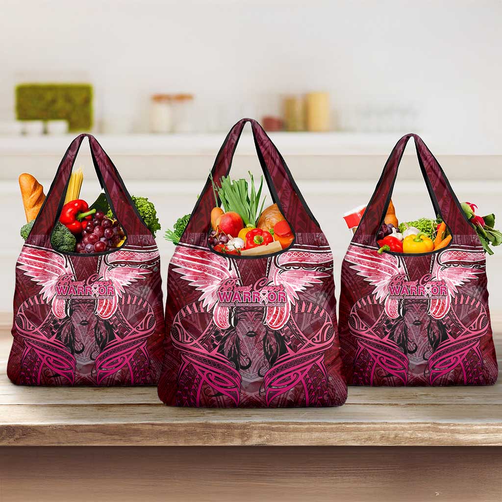 Breast Cancer Warrior Grocery Bag Angel Wings Polynesian Pattern DT02 3-pack One Size Pink - Polynesian Pride