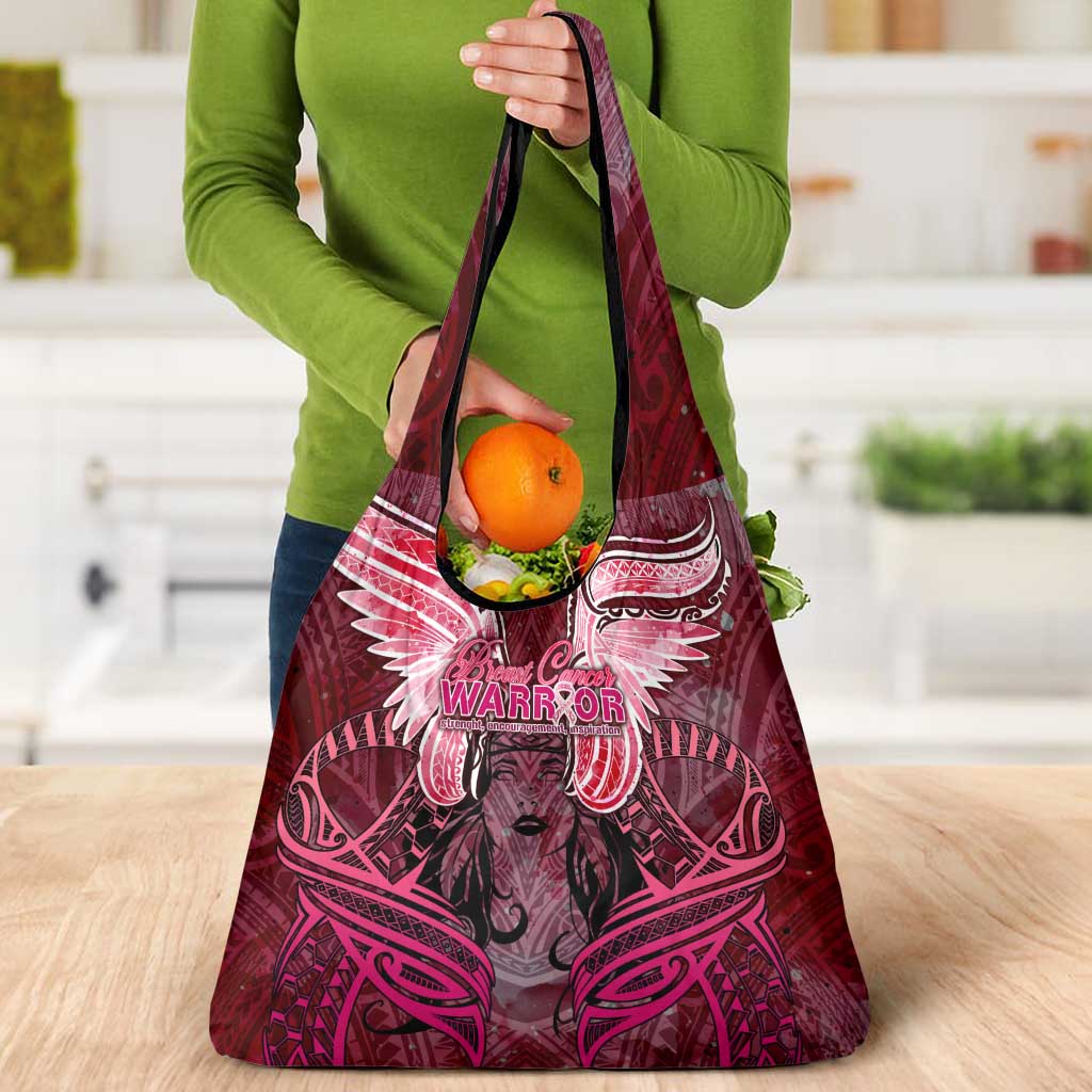 Breast Cancer Warrior Grocery Bag Angel Wings Polynesian Pattern DT02 - Polynesian Pride