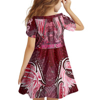 Breast Cancer Warrior Kid Short Sleeve Dress Angel Wings Polynesian Pattern DT02 - Polynesian Pride