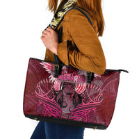 Breast Cancer Warrior Leather Tote Bag Angel Wings Polynesian Pattern DT02 Pink - Polynesian Pride
