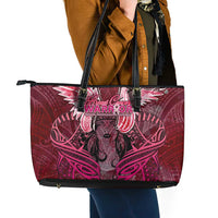 Breast Cancer Warrior Leather Tote Bag Angel Wings Polynesian Pattern DT02 - Polynesian Pride