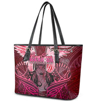 Breast Cancer Warrior Leather Tote Bag Angel Wings Polynesian Pattern DT02 - Polynesian Pride