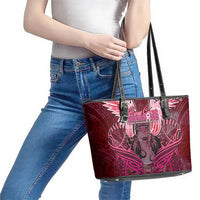 Breast Cancer Warrior Leather Tote Bag Angel Wings Polynesian Pattern DT02 - Polynesian Pride