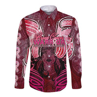 Breast Cancer Warrior Long Sleeve Button Shirt Angel Wings Polynesian Pattern DT02 Unisex Pink - Polynesian Pride