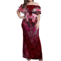 Breast Cancer Warrior Off Shoulder Maxi Dress Angel Wings Polynesian Pattern DT02 Women Pink - Polynesian Pride