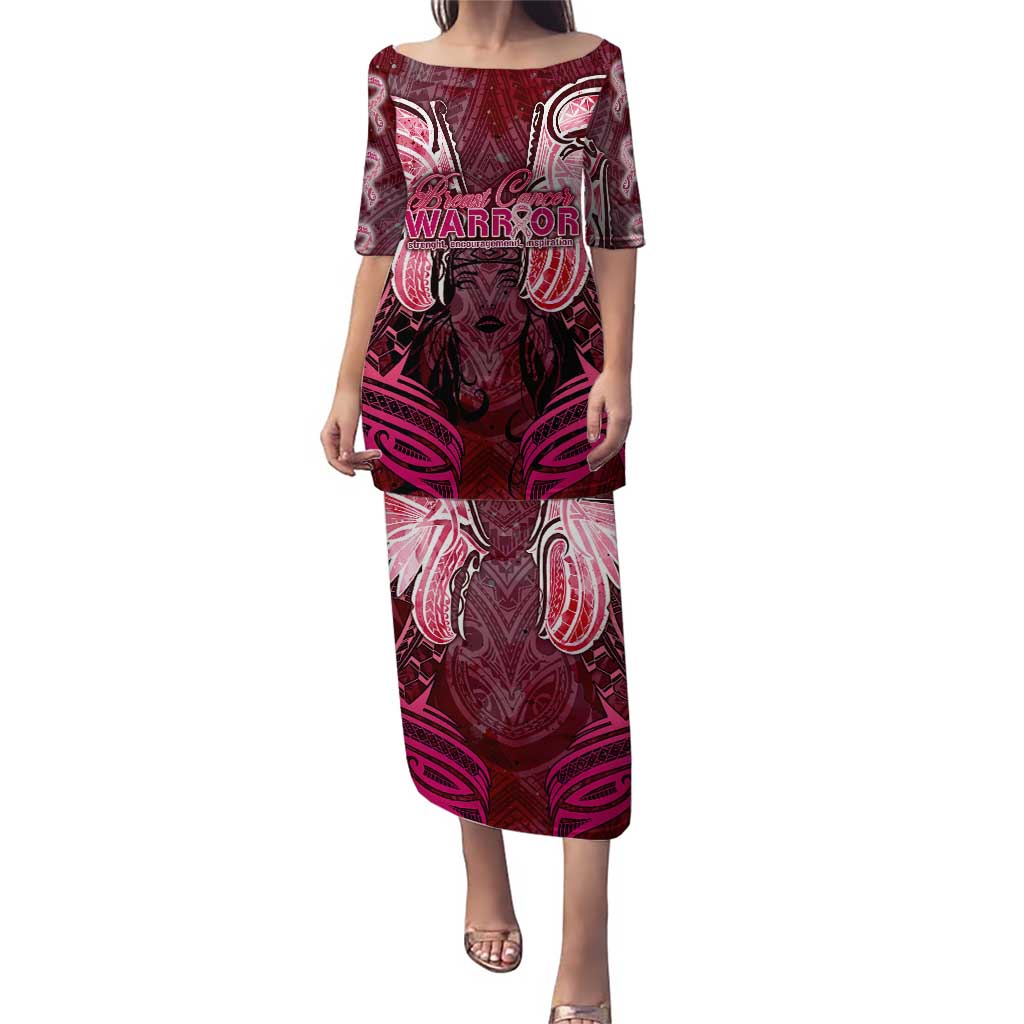 Breast Cancer Warrior Puletasi Angel Wings Polynesian Pattern DT02 Long Dress Pink - Polynesian Pride