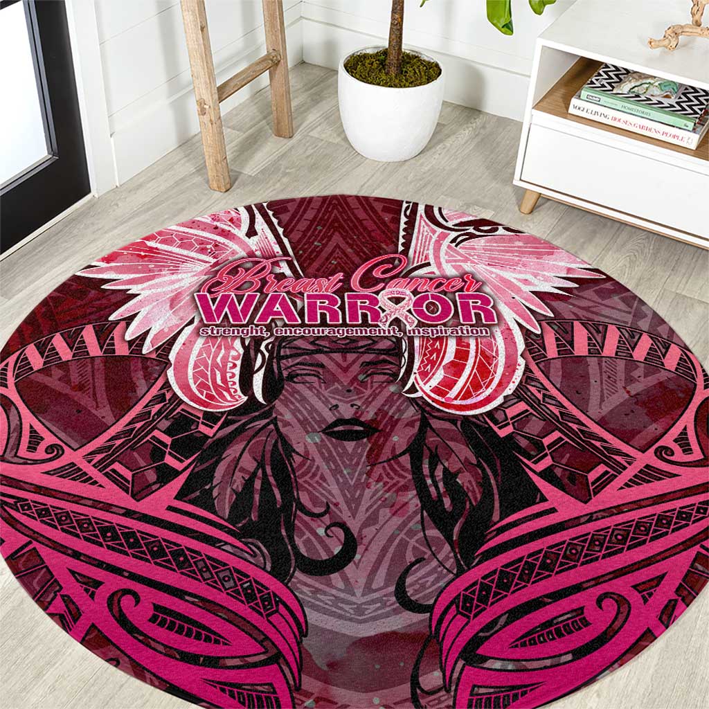 Breast Cancer Warrior Round Carpet Angel Wings Polynesian Pattern DT02 Pink - Polynesian Pride