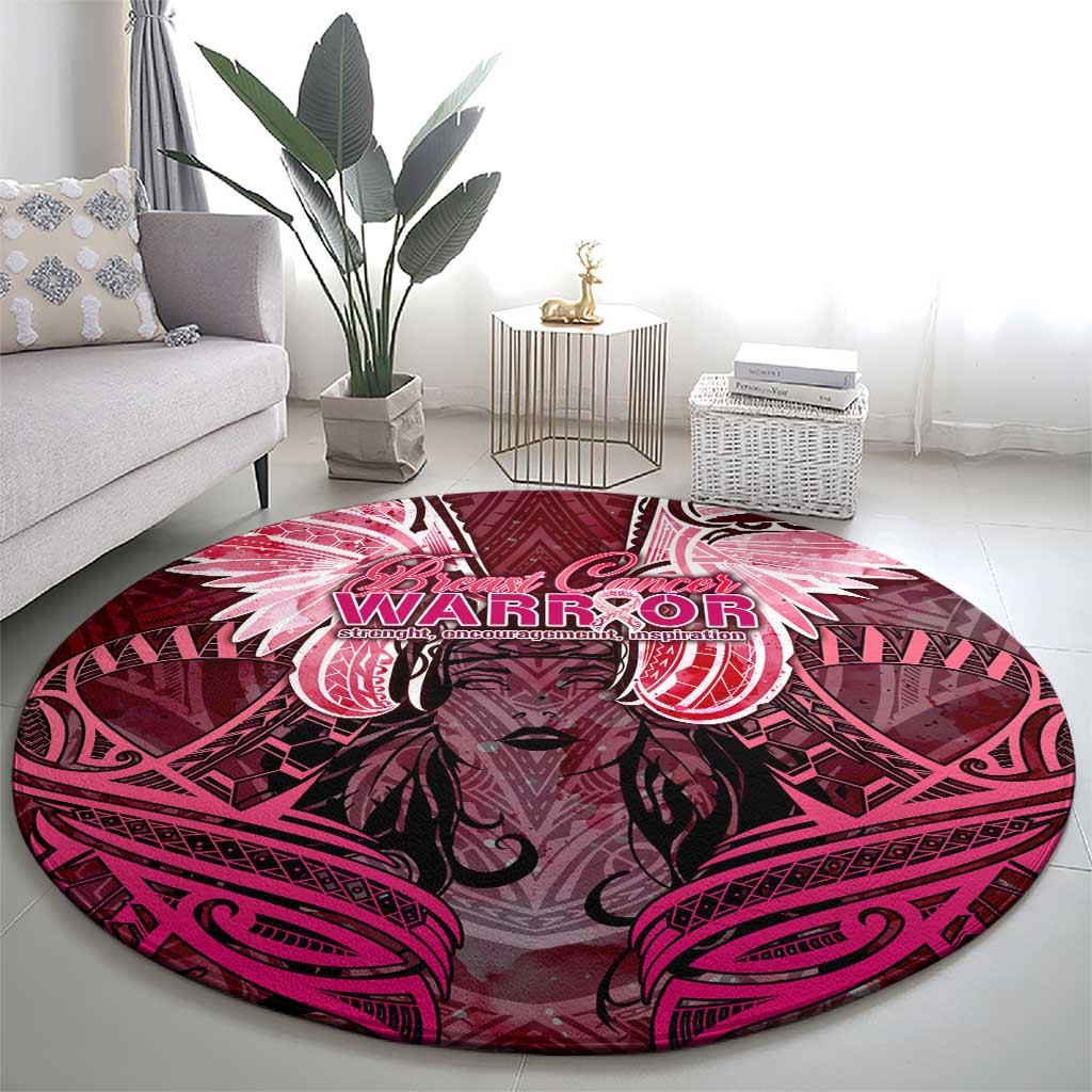 Breast Cancer Warrior Round Carpet Angel Wings Polynesian Pattern DT02 - Polynesian Pride