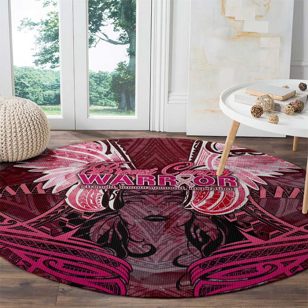 Breast Cancer Warrior Round Carpet Angel Wings Polynesian Pattern DT02 - Polynesian Pride