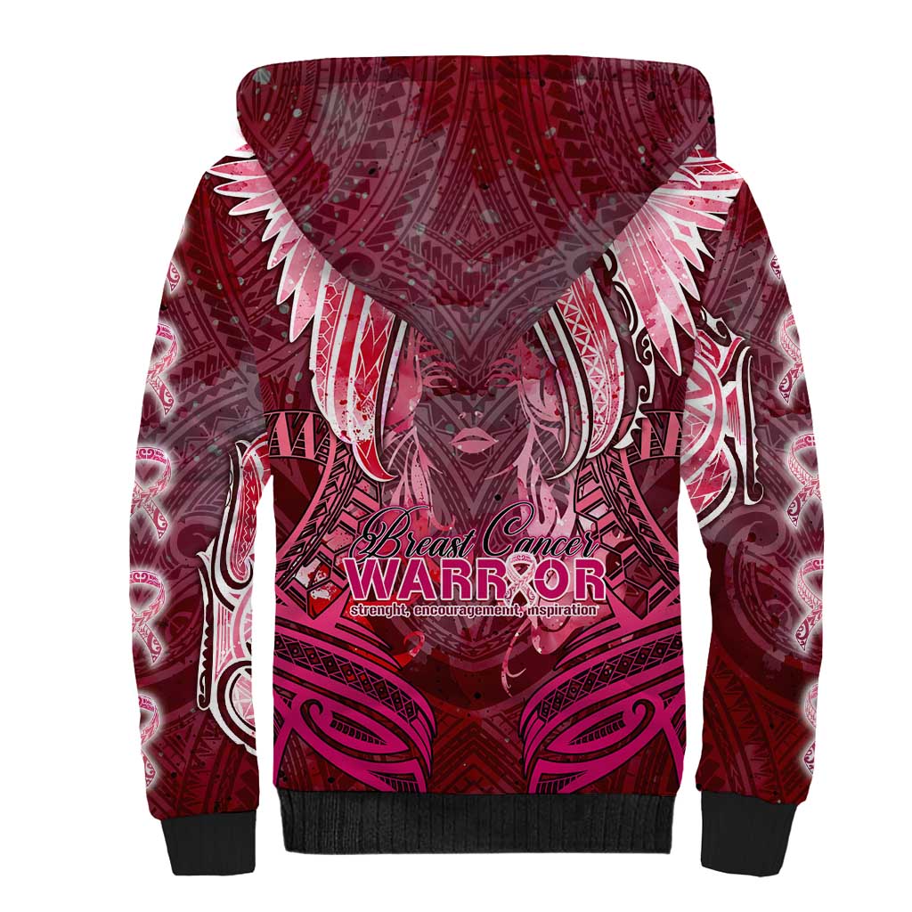 Breast Cancer Warrior Sherpa Hoodie Angel Wings Polynesian Pattern DT02 - Polynesian Pride
