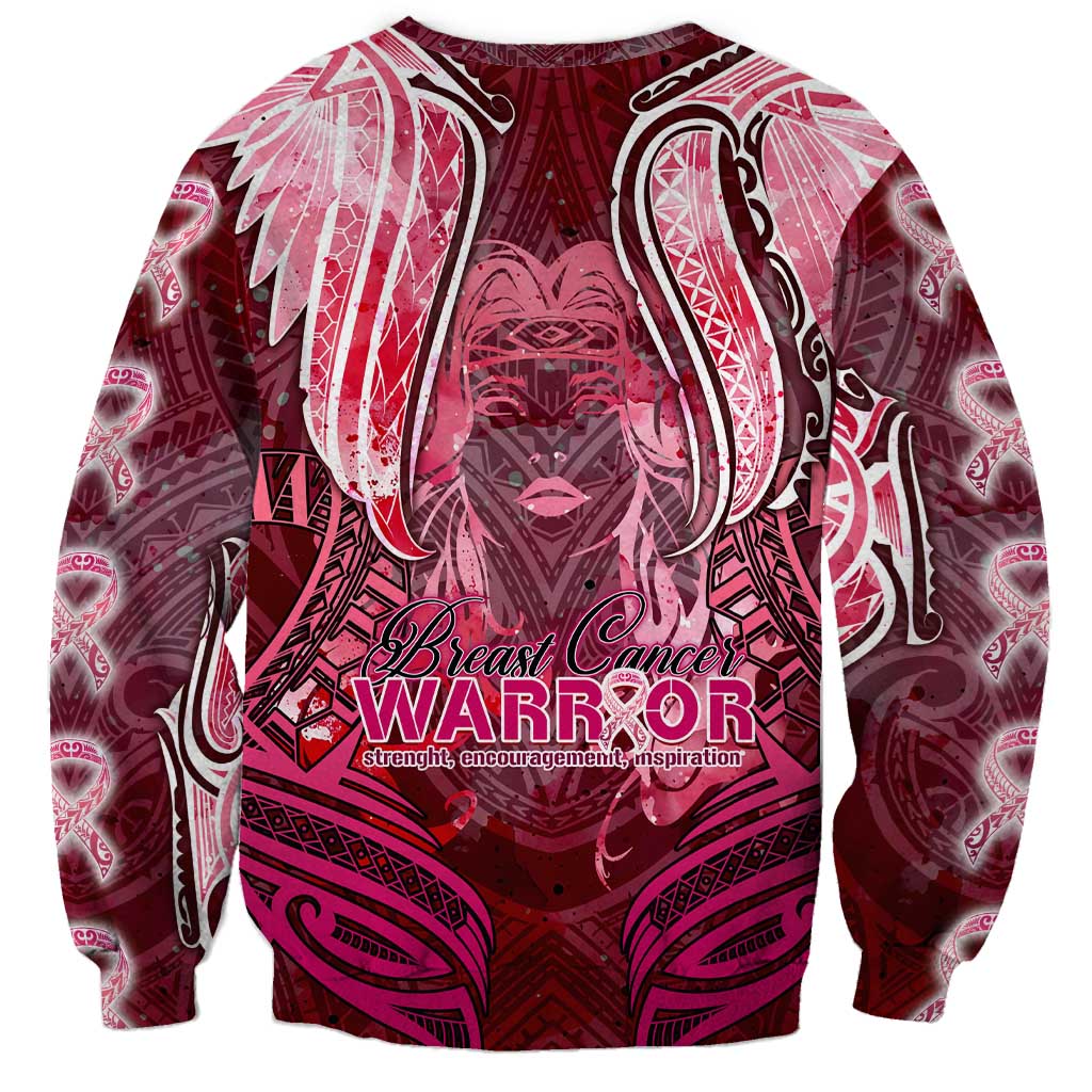 Breast Cancer Warrior Sweatshirt Angel Wings Polynesian Pattern DT02 - Polynesian Pride