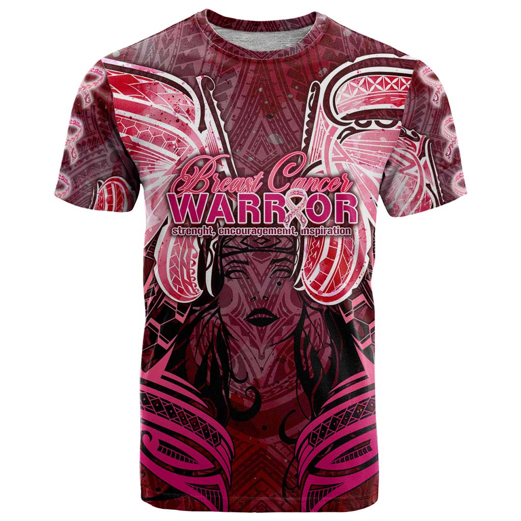 Breast Cancer Warrior T Shirt Angel Wings Polynesian Pattern DT02 Pink - Polynesian Pride