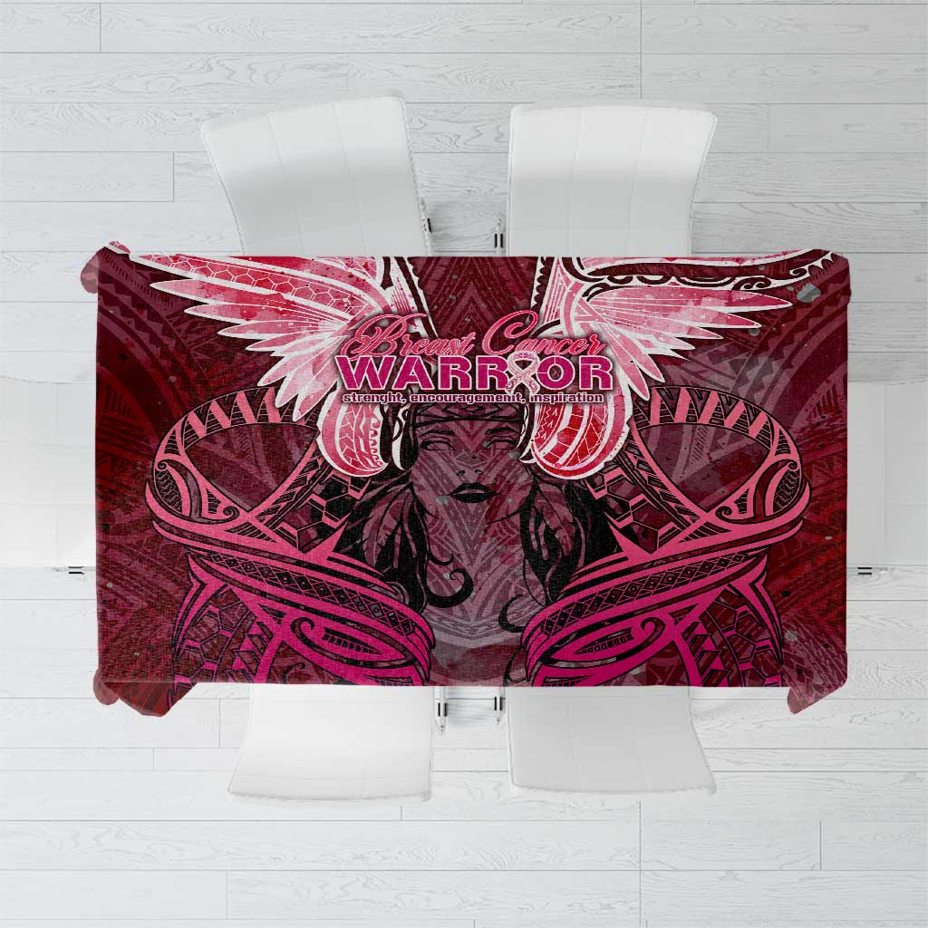 Breast Cancer Warrior Tablecloth Angel Wings Polynesian Pattern