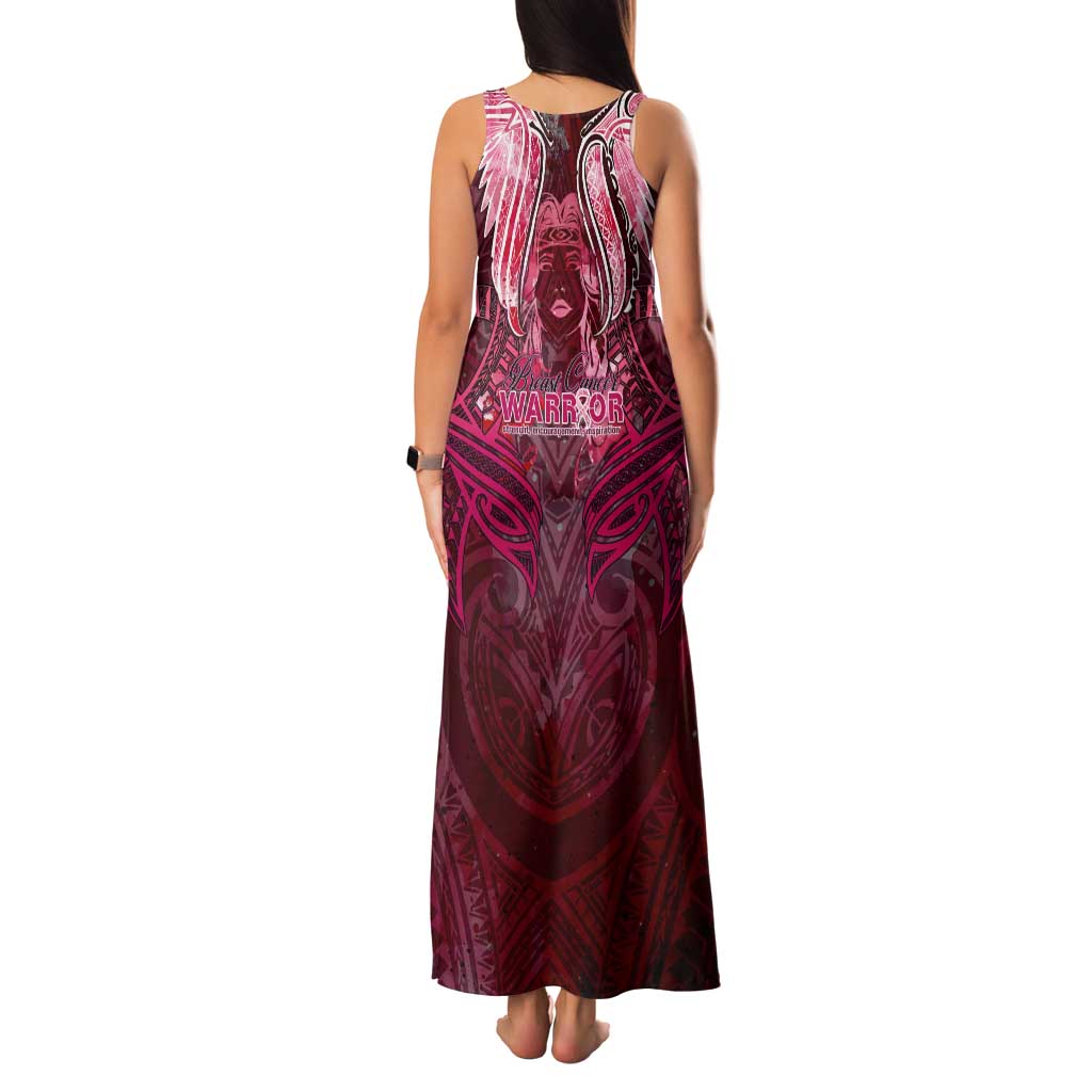 Breast Cancer Warrior Tank Maxi Dress Angel Wings Polynesian Pattern DT02 - Polynesian Pride