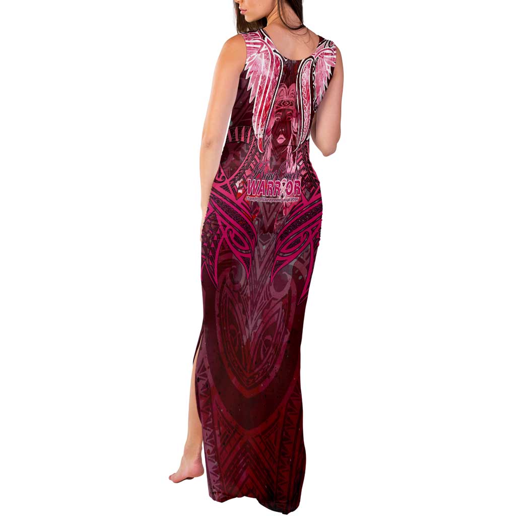 Breast Cancer Warrior Tank Maxi Dress Angel Wings Polynesian Pattern DT02 - Polynesian Pride