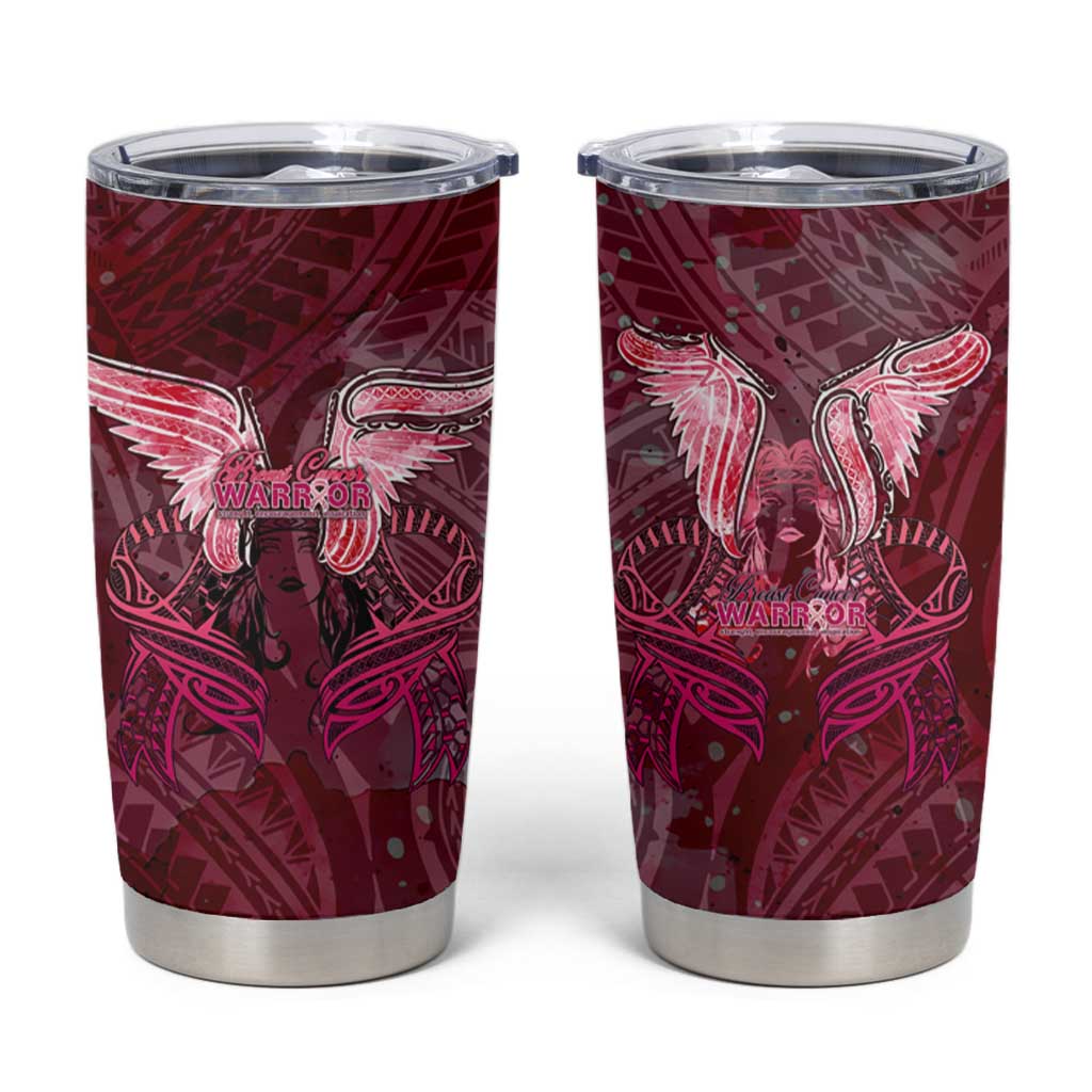 Breast Cancer Warrior Tumbler Cup Angel Wings Polynesian Pattern DT02 Pink - Polynesian Pride