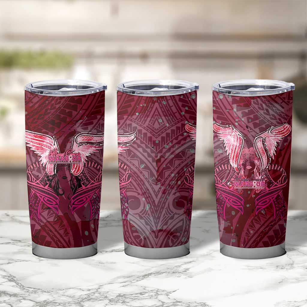 Breast Cancer Warrior Tumbler Cup Angel Wings Polynesian Pattern DT02 - Polynesian Pride