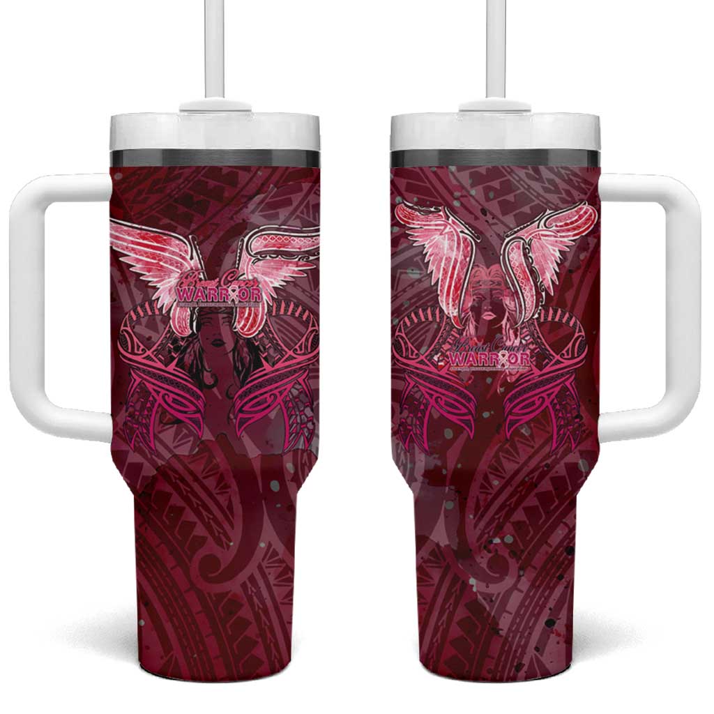 Breast Cancer Warrior Tumbler With Handle Angel Wings Polynesian Pattern DT02 One Size: 40 oz Pink - Polynesian Pride