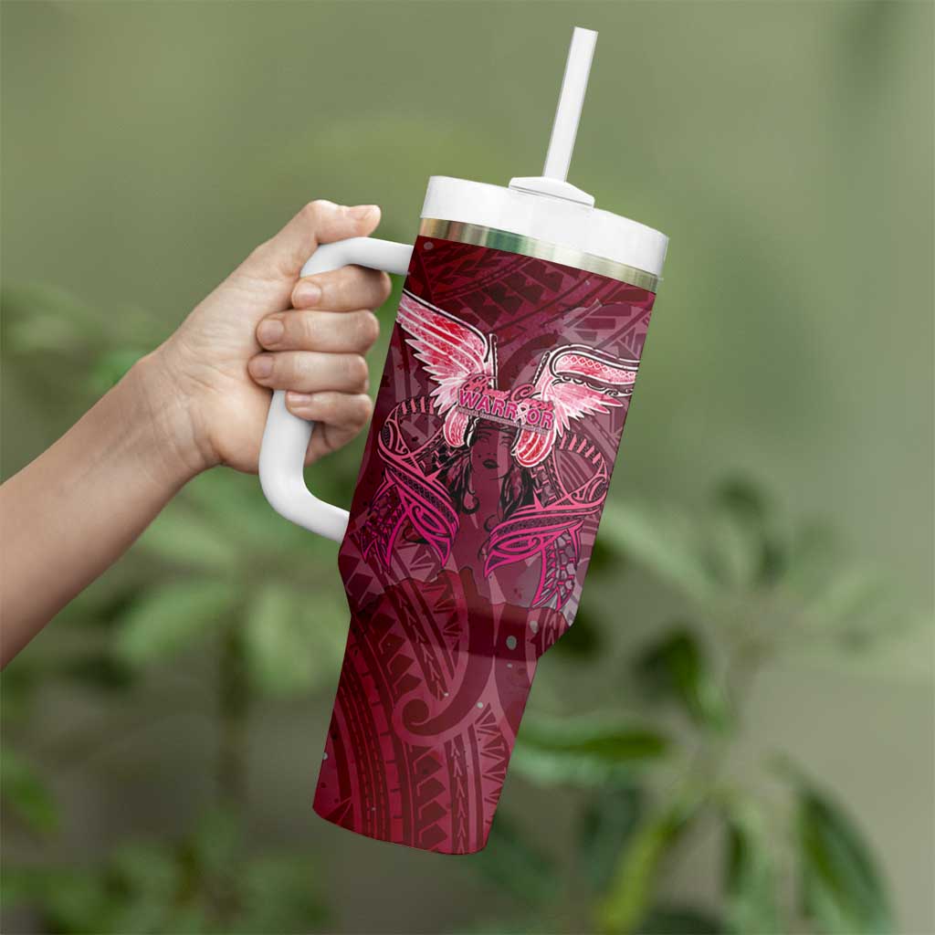 Breast Cancer Warrior Tumbler With Handle Angel Wings Polynesian Pattern DT02 - Polynesian Pride