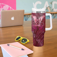 Breast Cancer Warrior Tumbler With Handle Angel Wings Polynesian Pattern DT02 - Polynesian Pride