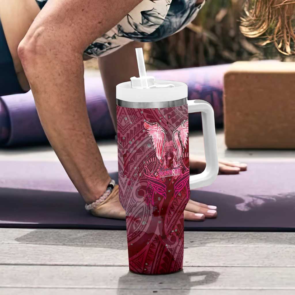 Breast Cancer Warrior Tumbler With Handle Angel Wings Polynesian Pattern DT02 - Polynesian Pride