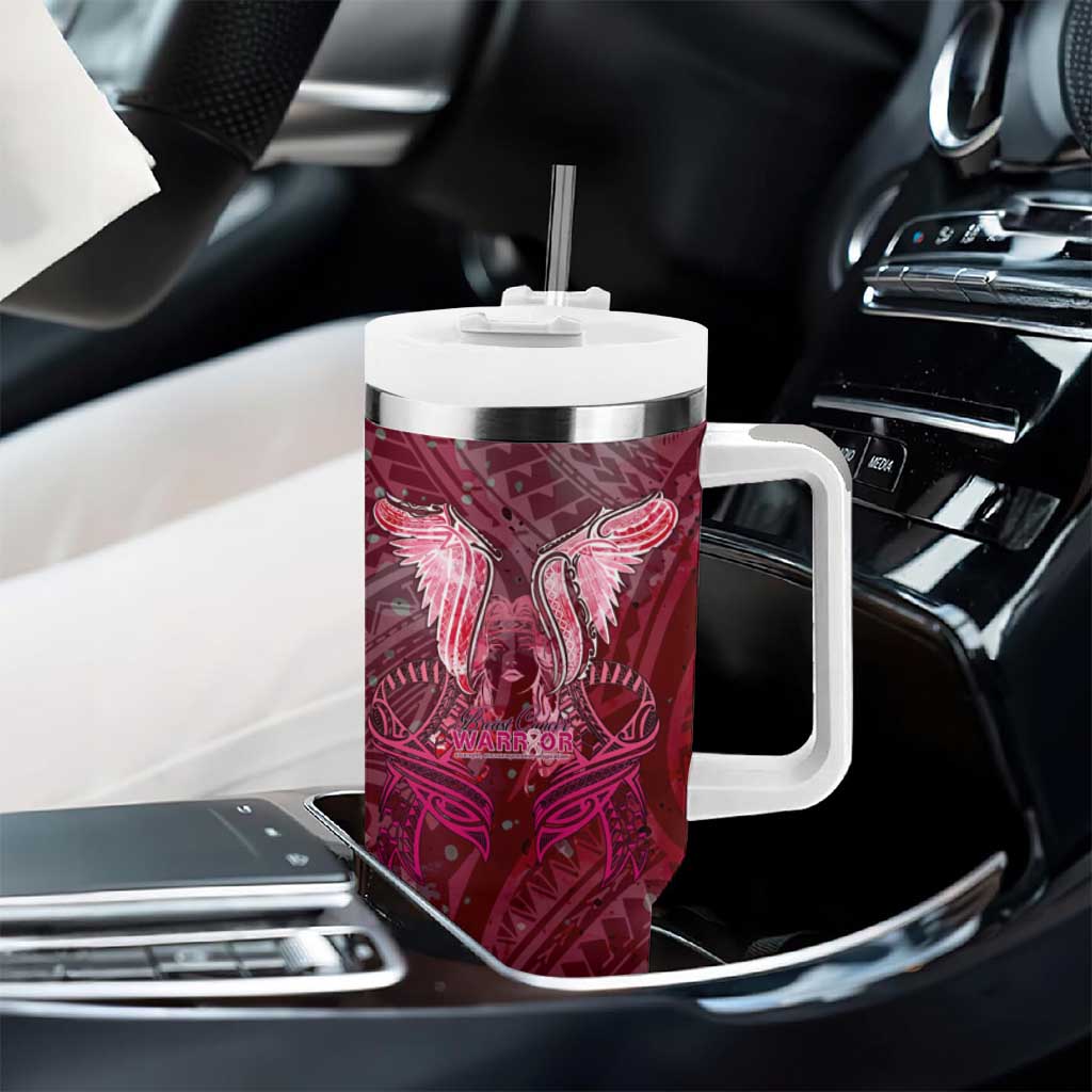 Breast Cancer Warrior Tumbler With Handle Angel Wings Polynesian Pattern DT02 - Polynesian Pride